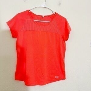 Under Armour Fitted Heatgear Round Neck Active Top Size Small Red/Orange